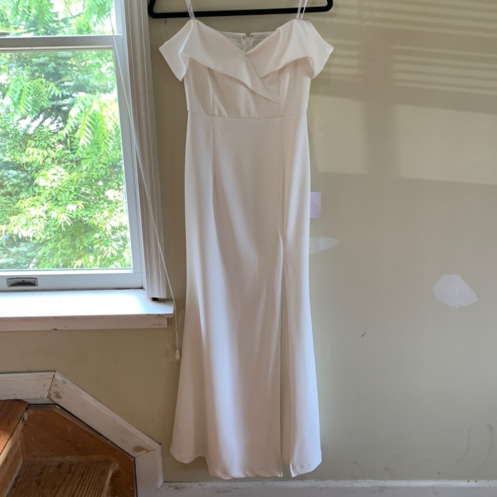 Lulus white maxi dress, wedding dress, bridal dress, off the shoulder ma…